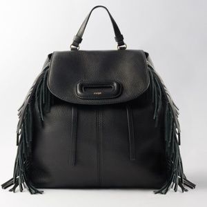 Maje Paris Soft Natural Grain Leather Backpack with chain